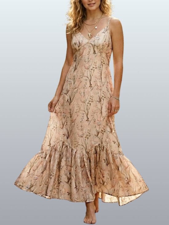 Storia Dresses & Skirts - Storia Floral Slip Maxi Dress L Ruffled Fishtail Hem Romantic Fairycore NWOT